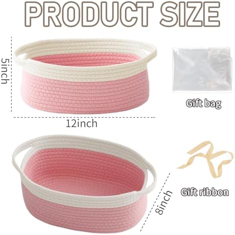 JMvicyroam Small Woven Basket, Empty Gift Basket, White&Pink/3 Pack