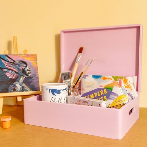 Creative Deco XL Pink Wooden Box Storage with Hinged Lid