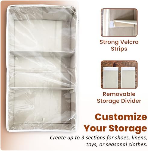 Large Under Bed Storage, 2 Pack Under Bed Storage Containers with Clear Cover, Reinforced Handles and Label Pocket for Dorms, Clothes, Shoes, Blankets, Linens, Only Needs 6" of Clearance