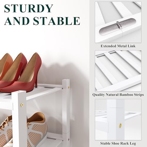 Smiry Bamboo Shoe Rack, 12 Vertical Slats, 5 Tier - 26.8" Wide, White