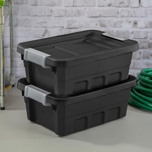 Sterilite 18-Pack Plastic Storage Bins with Lids, Stackable Containers, 4 Gallon, Black