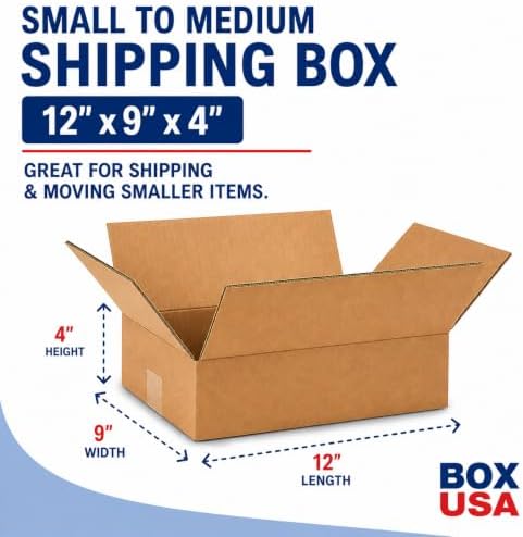 BOX USA Shipping Boxes Medium 12"L x 9"W x 4"H 25-Pack - Corrugated Cardboard Box for Moving, Mailing, Packing, Packaging and Storage