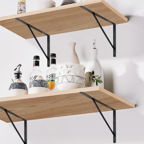 16 Pack L24 x H 12" Black Heavy Duty Shelf Brackets with Screws Metal Shelf Brackets Shelf Support Angle Brackets for Shelves L Brackets Heavy Duty Floating Shelf