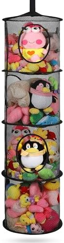 Hanging Stuffed Animal Storage Hammock Net 4 Tiers, Black