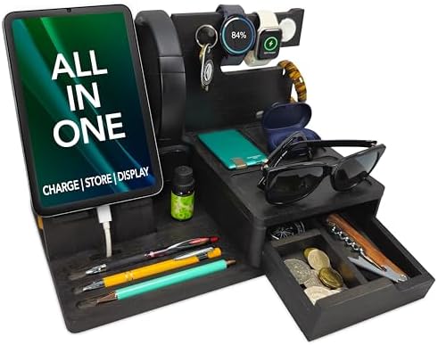 Nightstand Organizer for Men - Night Stand, Bedside or Dresser (Black)