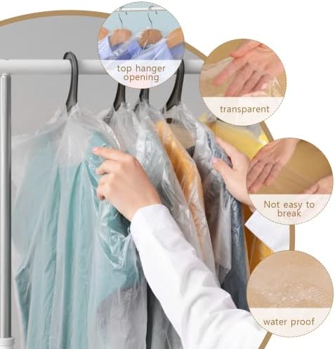 20 Pack Garment Bags for Hanging Clothes Plastic Garment Bags Clear Clothes Covers Dry Cleaner Bags Hanging Dust-proof Garment Bags for Dry Cleaner, Home Storage, Travel (60x90cm)