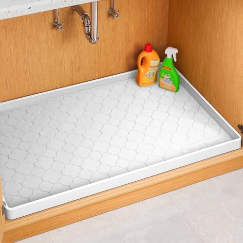 Jin&Bao Under Sink Mat 37" x 22" Waterproof Silicone Cabinet Kitchen Liner | Silicone kitchen cabinet protector, bathroom shelf liner, raised edge traps leaks, anti-slip, easy to clean & dishwasher safe