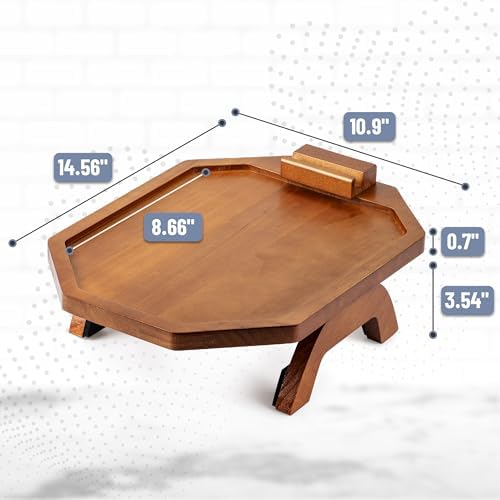 BAMBOO LAND- Couch Arm Tray, Wooden Folding Couch Armrest Table, Octagonal Clip-On Sofa Arm Tray with 360° Rotating Phone Holder