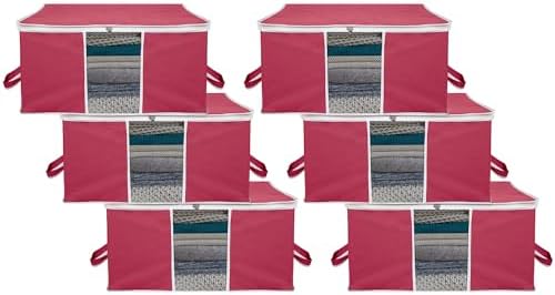 Kuber Industries 6 Piece Under Bed Foldable Organizer|Clothing Storage Bags|Blanket, Quilt, Comforter Cover (Maroon)