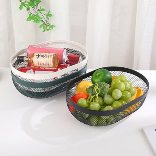 AJIODA Metal Mesh Steel Basket, Oval Metal Wire Storage Organizer Baskets Multi Functional Kitchen Baskets Countertop Fruit Baskets Garden Harvest Basket for Kitchen Picnic Decor Cabinet Home, Black