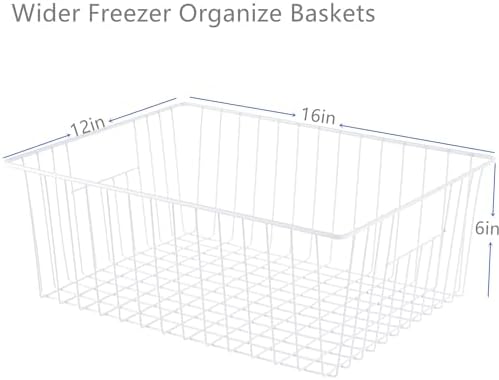 16" L x 12" W Wider Freezer Storage Organizer Baskets Container, Metal Wire Chest Upright Refrigerator Divider Bins with Built-in Handles for Cabinet, Pantry, Closet, Kitchen（3 Pack）