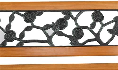 Outvita 49.5in Garden Bench, Deck Hardwood Seat and Metal Armrest Park Bench for Patio Front Porch Path Yard Lawn Poolside (Rose)