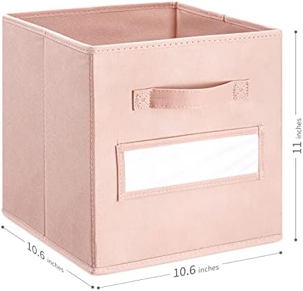 11 Inch Storage Cube,Storage bin,cube storage (Set of 10) Foldable Fabric Cube Storage Bins with 10 Labels Window Cards & a Pen,Baskets Containers for Shelves,Closet Organizers Box,Pink