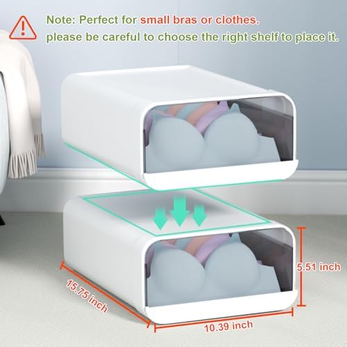Underwear Organizer Drawer, 1 Cell Plastic Sock Underwear Storage Drawer, Stackable Closet Organizers and Storage Box for Bras, Socks, Scarves, Ties, Belt (King Size-White, 1 Pcs)