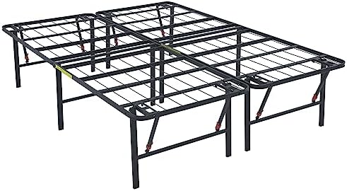 Amazon Basics Foldable Metal Platform Bed Frame with Storage Space, Sturdy Steel, No Box Spring Needed, 18 Inches High, Tool-Free Setup, Noise Free, King Size, Black