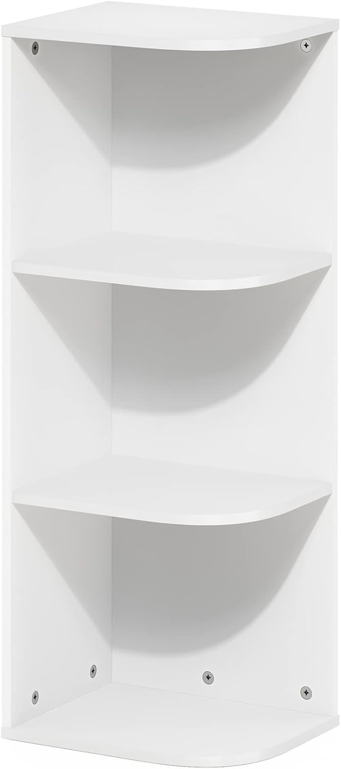 Furinno PASIR Book Shelf, 3-Tier Corner Bookshelf with Open Shelf, Standing Bookcase, 9.3 x 12 x 31.5 for Organization and Storage, for Living Room, Bedroom, Home Office, White