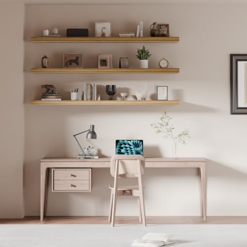 60 Inch Long Floating Shelves for Wall Set of 3, Solid Wood Brown Floating Shelves 10in Depth, 5ft Large Wall Shelf Floating Bookshelf for Kitchen Living Room Laundry Room