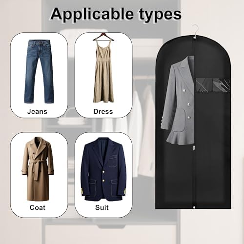 65" Dress Bags for Gowns Long, Garment Bags for Hanging Clothes with Clear Window, Foldable Suit Bag Cover for Travel and Storage (Black)