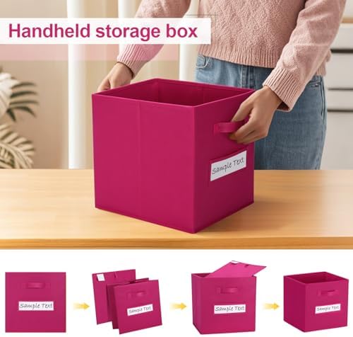 13x13 storage cube bins (Set of 10) Foldable Fabric storage cubes with 10 Labels Window Cards & a Pen,13 inch cube storage bins,Closet Organizers for Shelves,Cubby Organizer Boxes,Dark pink