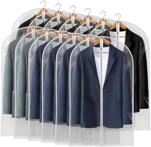 40" All Clear Garment Bags for Hanging Clothes, 12 Packs Suit Bags for Closet Storage, Plastic Waterproof Suit Cover Bags with Zipper for Coats, Jackets, Shirts (Set of 12)