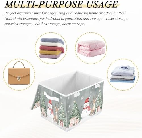 senya Christmas Baskets Collapsible Storage Bins with Lids, Snowman Deer Christmas Tree Storage Boxes Clothes Baskets for Organizing