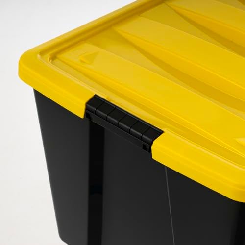 IRIS USA 4-Pack 94 Quart Storage Bins with Lids, Black/Yellow