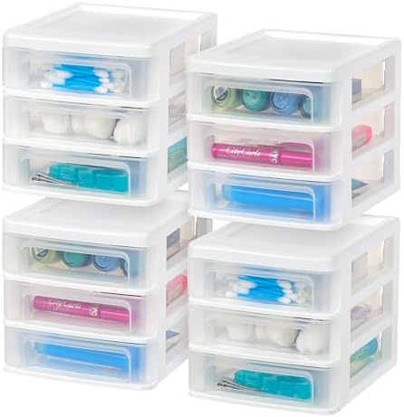 IRIS USA 4-Pack 3-Drawer Small Desktop Organizer, Stackable, White