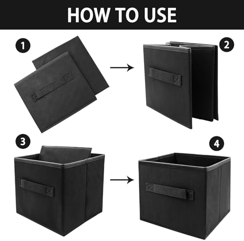 EBIGIC Storage Cubes Collapsible fabric Storage bins,cube storage organizer 10.5 * 10.5 * 11 inch,For home and office Collapsible Closet Shelf Organizers, Drawer Organizers(Black)