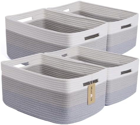 MiniArk Large Storage Baskets for Organizing, 17 x 13 x 7.5” Closet Shelf Baskets for Clothes Blanket Towels, Baby Nursery, Toy Bins Box, Woven Rope Baskets, 4 Packs Gradient Grey