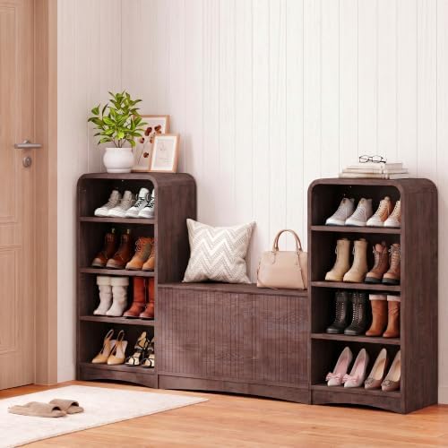 U-Shaped Shoe Cabinet Bench with Flip-Open Box & Shelf, Espresso
