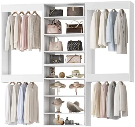 Modular Closet System, 72" Wide Wall-Mounted Closet Tower Organizer with Adjustable Shelves for Walk-In Closet Storage, White
