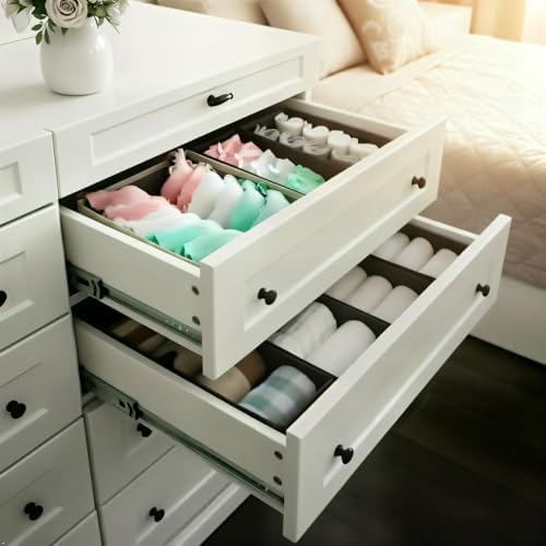 Bructhun Sock Drawer Organizer 9 Pack - Collapsible Fabric Storage Bins for Underwear Divider, Small Closet Organizers with 9 Compartments, Gray