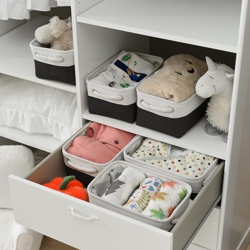 TheWarmHome Storage Bins for Shelves - 12x8x5.2 inch 1 Pack Storage Baskets for Gifts Empty for Closet Organizing Dog Gift Cloth Toy Cubes Box (White & Black)