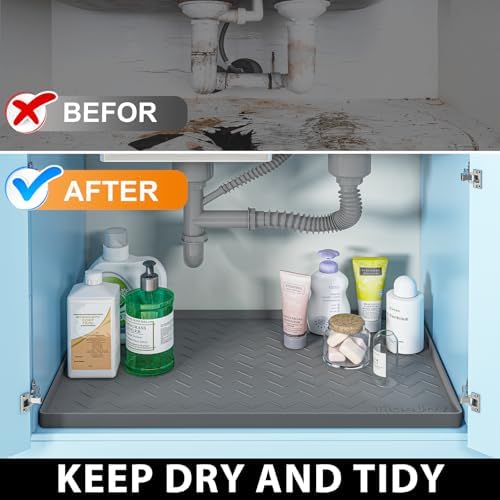 TigeJoy Under Sink Mats for Kitchen Waterproof 37" x 19", Cabinet Liner