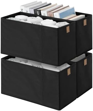 StorageWorks Narrow Storage Bins for Closet Shelves, Black, 4-Pack