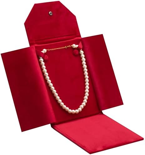 Velvet Necklace Jewelry Travel Folder Storage Display Case (Red)