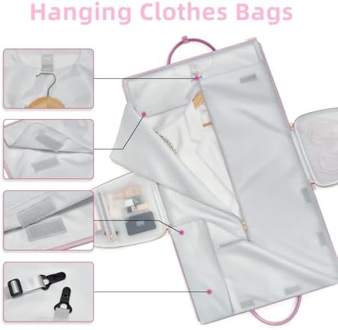 Garment Bags for Travel, 2-in-1 Convertible Travel Garment Duffle Bag for Women, Foldable Carry On Garment Bag with Shoe Compartment & Toiletry Pocket, PU Leather Weekender Bag, Pink-White