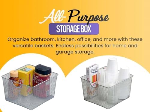 YBM HOME Kitchen Pantry Organizer Mesh Wire Storage Basket for Shelves, Pantry, and Cabinets, Multipurpose Steel Wire Basket for Organizing Office, Household, 14.5 x 9 x 7 in, Pack of 2