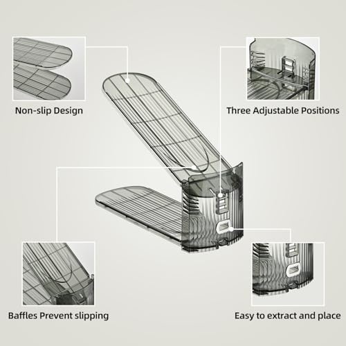 Shoe Slots Organizer, Clear Shoe Stacker, Adjustable Level Shoe Rack,Storage Space Saver for Sneakers Display (Grey Transparent, 20Pack)