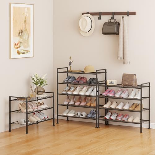 3-Tier Shoe Rack, 26.5" Wide Metal Organizer, Holds 9 Pairs