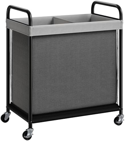 ELYKEN Laundry Hamper 2 Section, 100L Rolling Laundry Sorter with Wheels