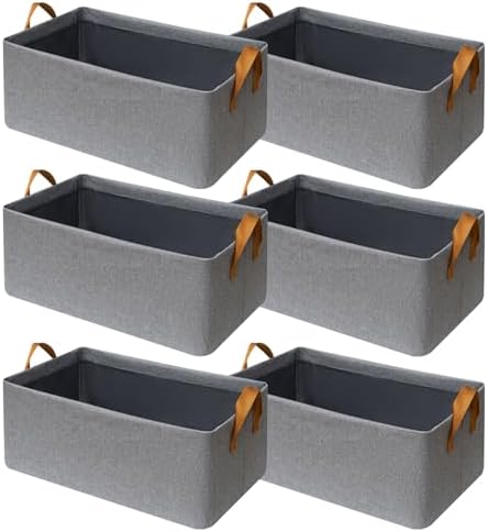 SNWDN 6 Pack Closet Cloth Storage Bins with Handles（ Gray 15''L x 10.2''W x 8.2''H）