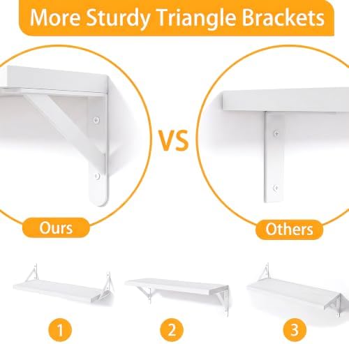 YGEOMER 4 Different Sizes Floating Shelves for Wall Home Decor, White | Rustic wood shelves in mixed sizes for flexible combined storage. Fits bathroom, kitchen, living room, bedroom and office.