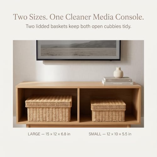 Wicker Storage Baskets with Lids for Shelves, 2-Basket Set, Natural