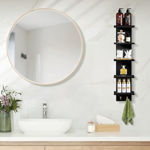 Sorbus 5-Tier Floating Wall Shelf with Hooks, 31 Inch (1 Pack, Black) | Vertical five-level utility organization for kitchens, bedrooms and bathrooms; holds towels and mounted essentials.