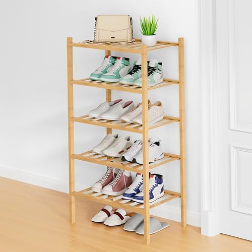 Smiry Bamboo Shoe Rack, 8 Vertical Slats, 5 Tier - 17.3" Wide, Natural