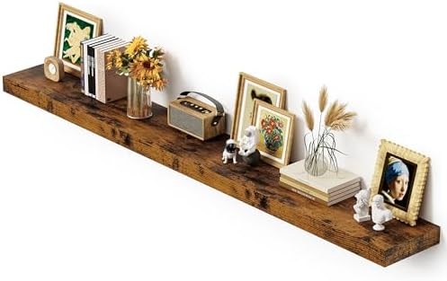 Vivelove Deep Floating Shelves 72x12” Set of 1, Rustic Brown | Easy Install With Hardware, 2" Thick, Invisible Brackets, Wall Mounted, No Sagging, For Any Room