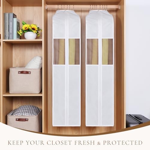 Univivi 50 Inch Cotton Hanging Garment Bags for Storage 2 Pack, White