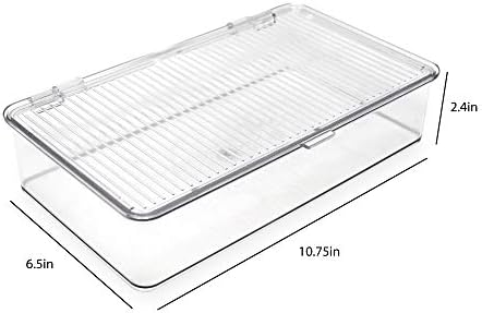 Isaac Jacobs Small Stackable Organizer Bin (10.75” x 6.5” x 2.4”) w Hinged Lid Clear Storage Box Home Office School Fridge Bathroom Kitchen Pantry Container BPAFree Food Safe (Small Clear) (Pack of 2)
