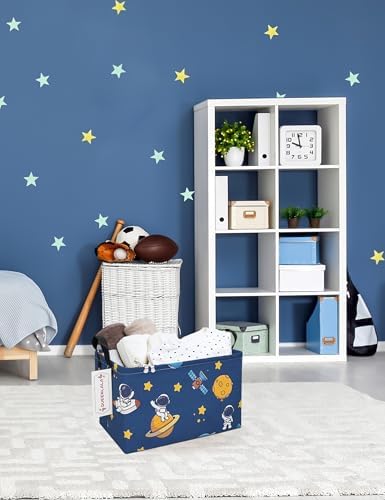 Rectangular Collapsible Laundry Basket with Side Handles, Star Astronaut